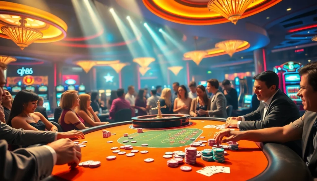 Excited players at the qh88 casino table engaging in high-stakes action.