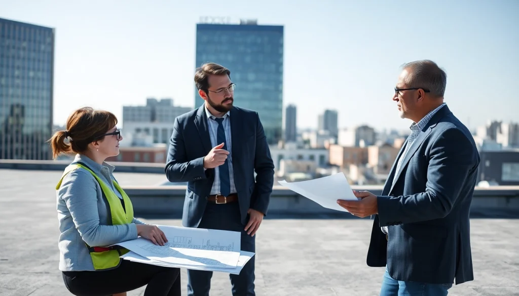 Unabhängige Flachdachsanierung Beratung mit Experten im Gespräch über Sanierungsoptionen.