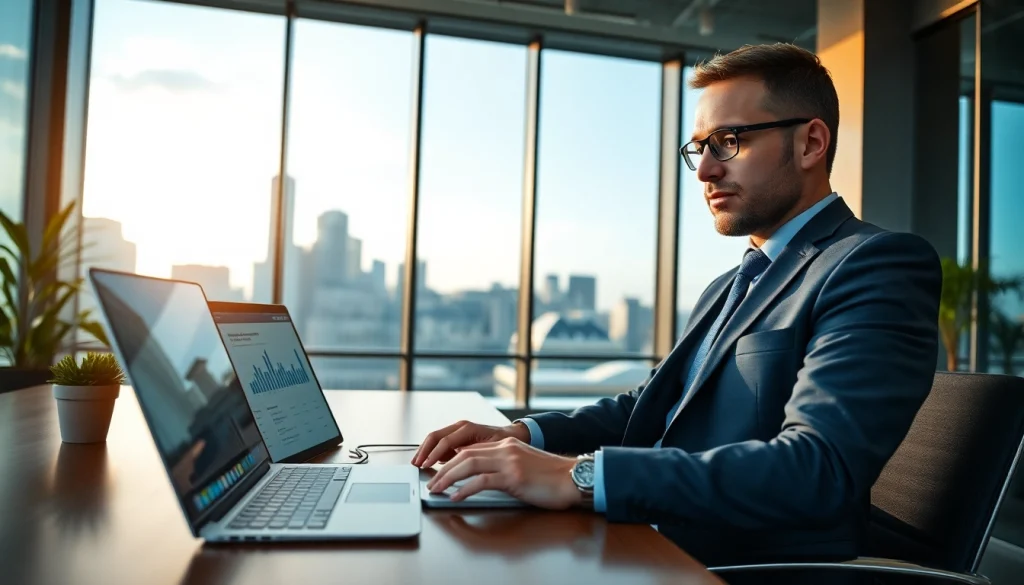 Headhunter Schweiz berät Klienten in einem modernen Büro mit Stadtansicht.