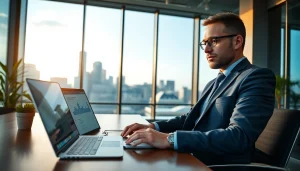 Headhunter Schweiz berät Klienten in einem modernen Büro mit Stadtansicht.