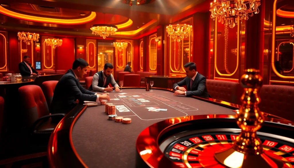 Action-packed poker game at a luxurious casino showcasing CM8888 audio technology elements.