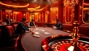 Action-packed poker game at a luxurious casino showcasing CM8888 audio technology elements.