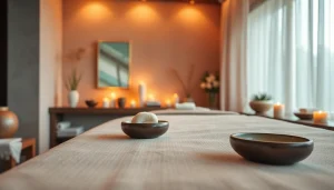 평온한 스파 환경에서 오산출장마사지와 함께 편안함을 느껴보세요. 고급 마사지 테이블과 차분한 분위기가 어우러지는 공간입니다.